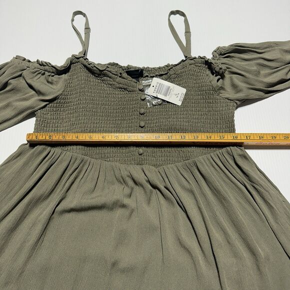 Torrid Olive Cold Shoulder Babydoll Top Size 1X 14 16 Long Sleeve Crinkle NWT - Picture 6 of 7